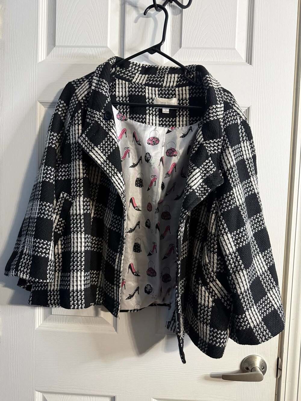 Y2K Erin London Black and White Plaid Houndstooth Crop Jacket Size XL
